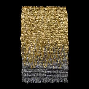 Viento 2, 2014. 150×90 cm; lino, gesso, acrílico, papel japonés y hoja de oro.