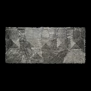 Aqua 13, 2016. 100×200 cm; lino, gesso, acrílico y paladio.