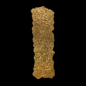 Estela 59, 2018. 195×60 cm; lino, gesso, acrilico y hoja de oro.